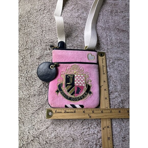 Juicy Couture Vintage Velour Pink Crossbody Bag Mini Y2K Purse - Picture 15 of 16